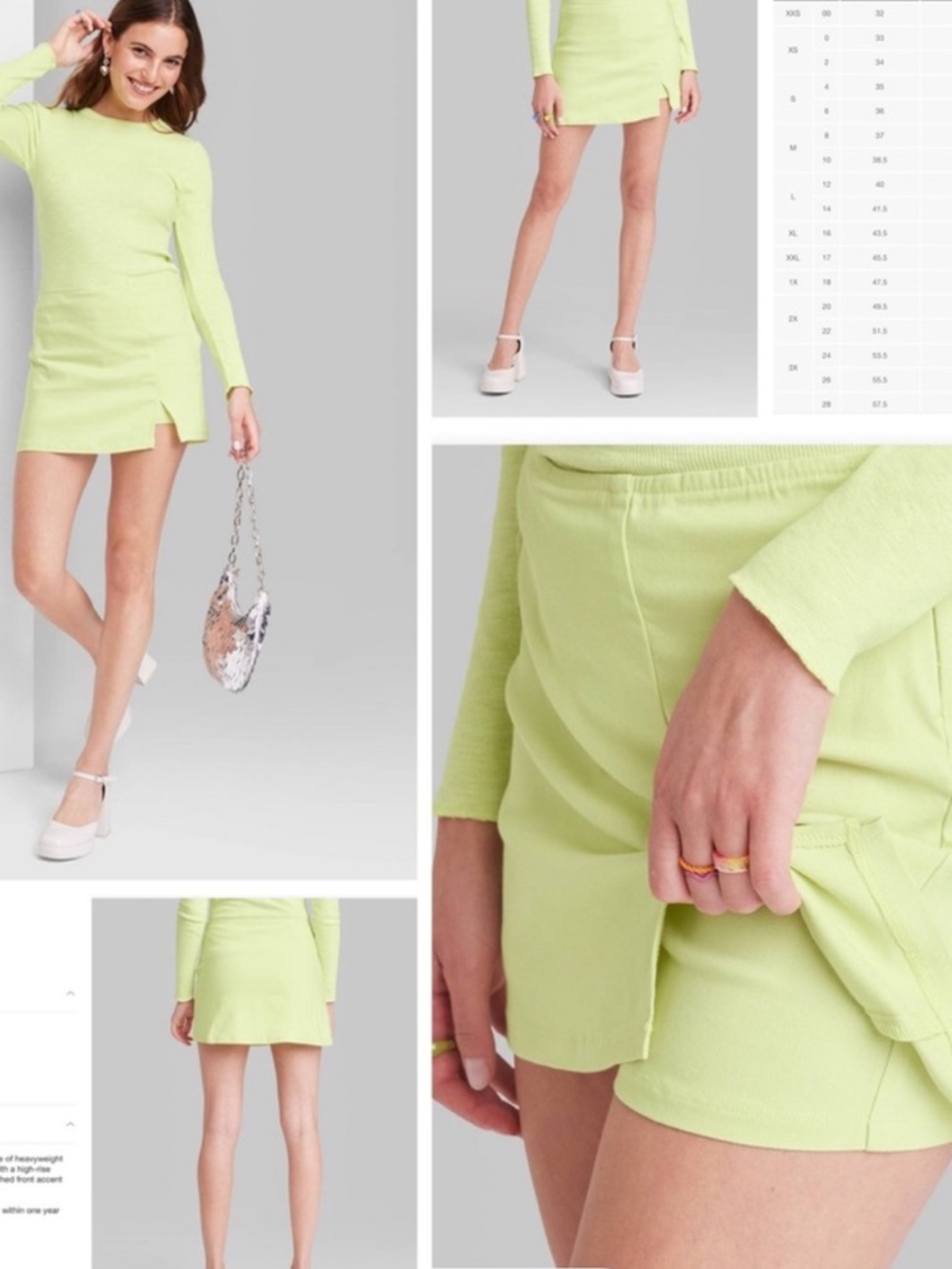 Women's High-Rise Bodycon Mini Skort - Wild Fable™ Yellow -Greene tint 3X NWT - Picture 2 of 6